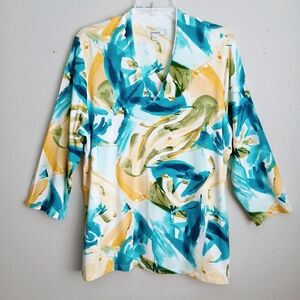 Chicos Touch Of Cool 3/4 Sleeves Colorful  Pullover Top Womens Size XL